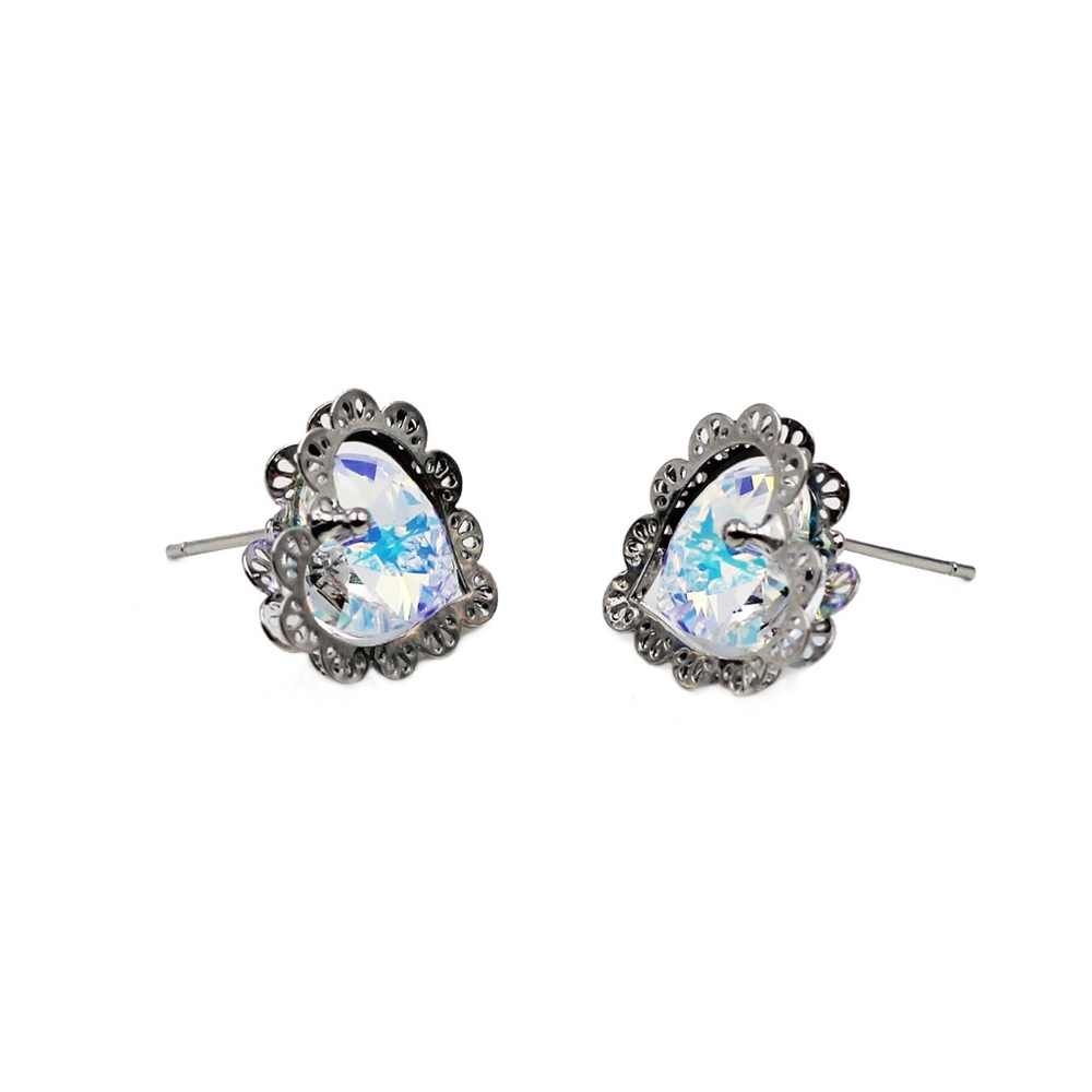 Silver elegant love crystal earrings